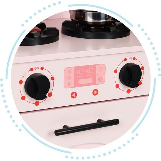 Ecotoys dětská dřevěná kuchyňka s příslušenstvím Domeček - růžová