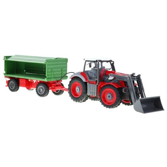 Traktor na dálkové ovládání se zelenou vlečkou Red Farmer 1:28