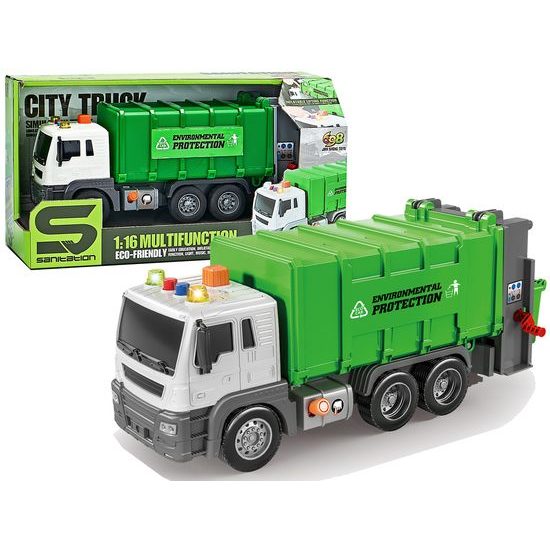 Popelářské auto pro děti se světly a zvuky City Truck 1:16 - zelené