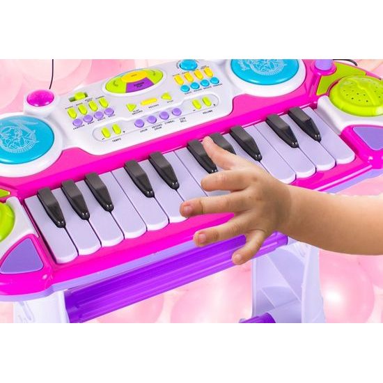 Dětské elektronické klávesy s mikrofonem a židličkou Music Keyboard růžové