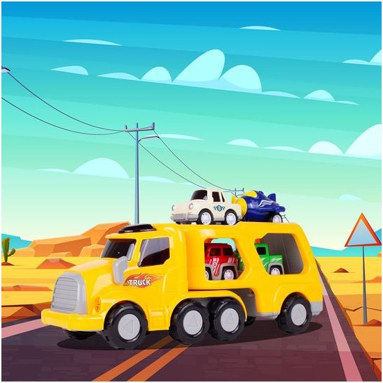 Nákladní auto se 3 autíčky, helikoptérou, světly a zvuky Transport Car žluté