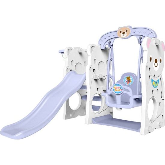 Zahradní skluzavka 3v1 s houpačkou bílá medvídek
