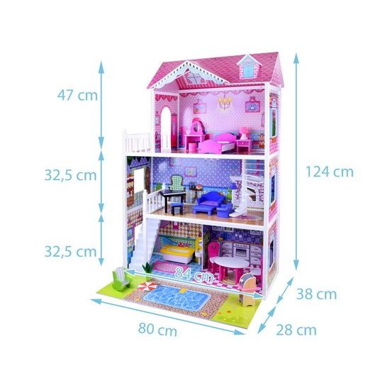 Ecotoys dřevěný XXL domeček pro panenky se skluzavkou rezidence Jersey