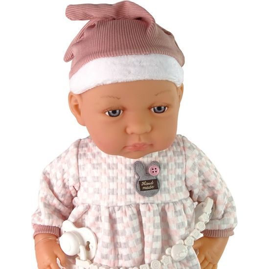 Panenka miminko v růžovém oblečku s dudlíkem a dečkou - 46cm