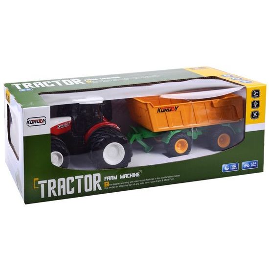 Traktor na dálkové ovládání se žlutou vlečkou Farm Machine 1:24