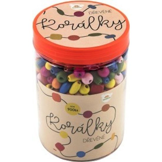 Korálky dřevěné barevné s gumičkami cca 900 ks