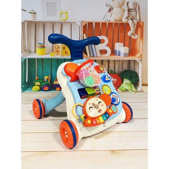 Interaktivní chodítko s hracím stolečkem Music Stroller 2v1 modré
