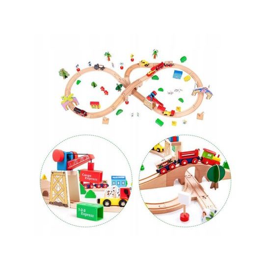 Ecotoys dřevěná vláčkodráha na baterie 78 dílků