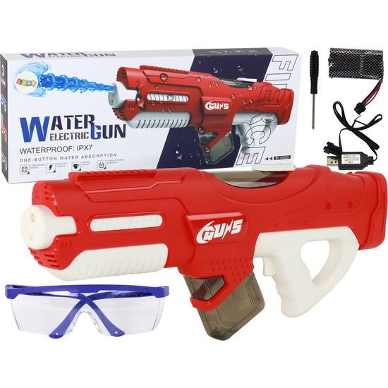 Velká vodní pistole 750ml červená s brýlemi