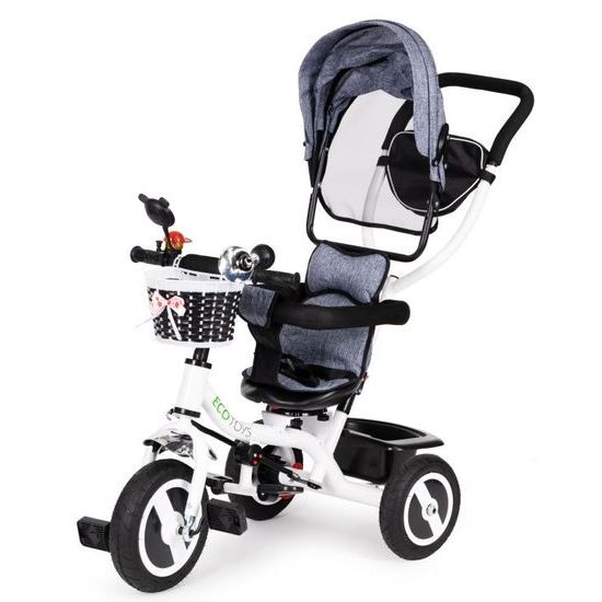 Ecotoys dětská tříkolka s otočným sedadlem šedá - gumová kola