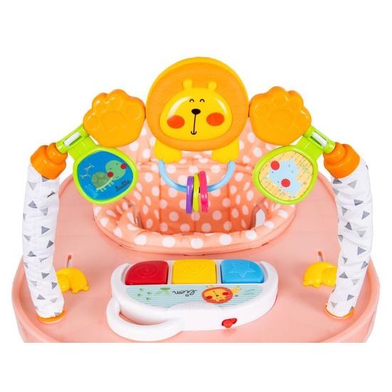Ecotoys dětské chodítko s hračkami a melodiemi Lvíček šedo-růžové