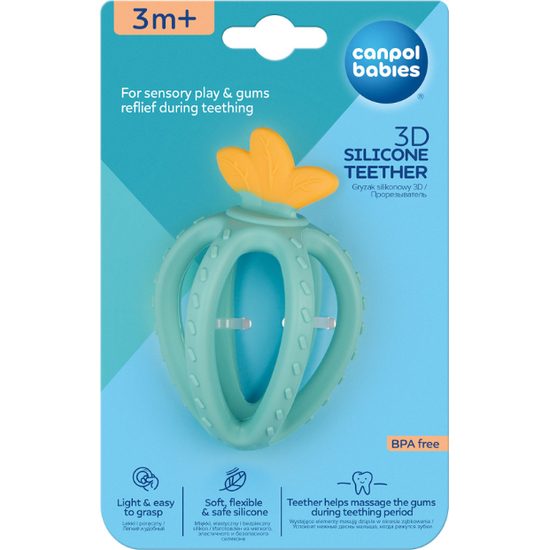 CANPOL babies Silikonové senzorické 3D kousátko JAHODA tyrkysové
