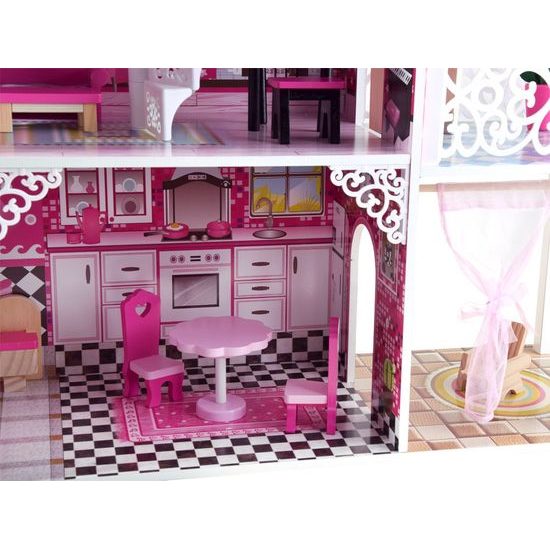 Ecotoys dřevěný XXL domeček pro panenky se skluzavkou rezidence Jersey