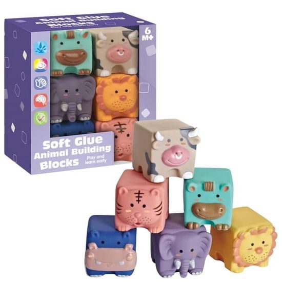 Senzorické kostky pro nejmenší Animal Building Blocks 6 kusů