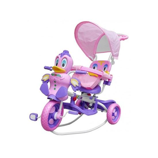 Dětská tříkolka s vodící tyčí Kačenka růžová