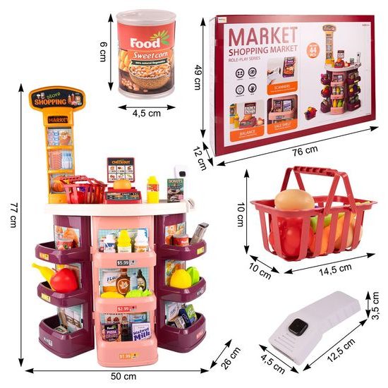 Dětský obchod Supermarket s nákupním košíkem - 44 součástí