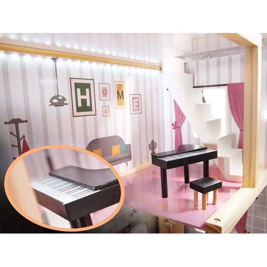 Dřevěný 2 patrový domeček pro panenky s LED osvětlením rezidence Grace