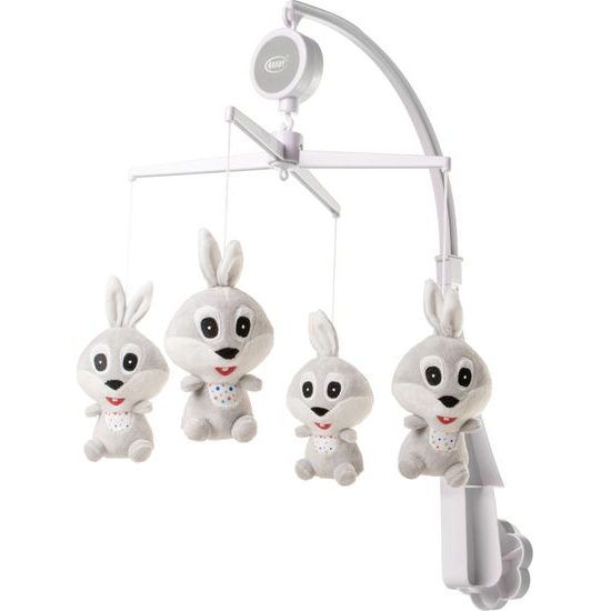4Baby Plyšový kolotoč nad postýlku Rabbit - šedo/bílý