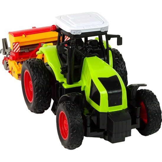 Traktor na dálkové ovládání se secím strojem - zelený