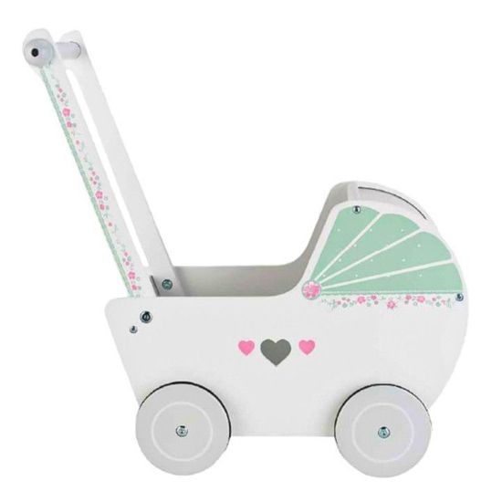 ROZBALENO Ecotoys dětské dřevěné chodítko kočárek se srdíčky bílý