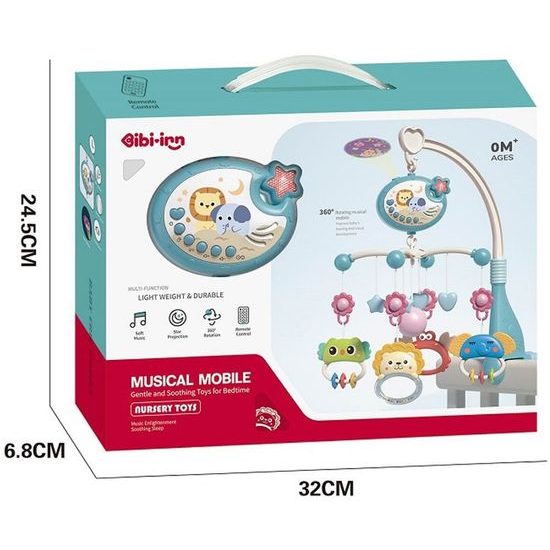 Kolotoč nad postýlku s projektorem a dálkovým ovládáním Music Mobile modrý