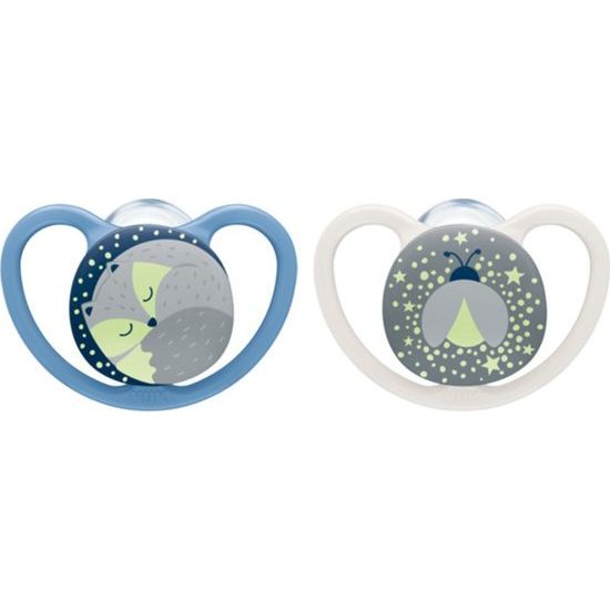 Nuk Uklidňující silikonový dudlík na noc 0-6m, 2ks