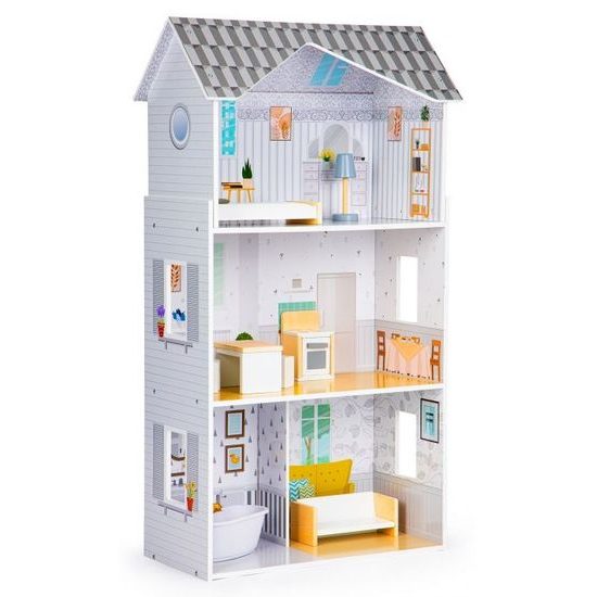 Ecotoys dřevěný třípatrový domeček pro panenky rezidence Grace