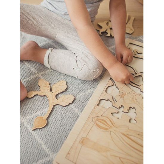 Kořenová zelenina - edukativní dřevěné puzzle - SLOVENSKÁ VERZE