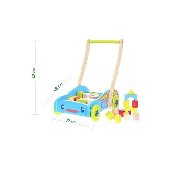 Ecotoys dětské dřevěné chodítko s kostkami modré