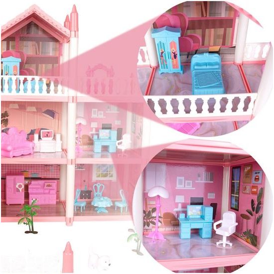 Domeček pro panenky Beautiful Home s příslušenstvím - růžový