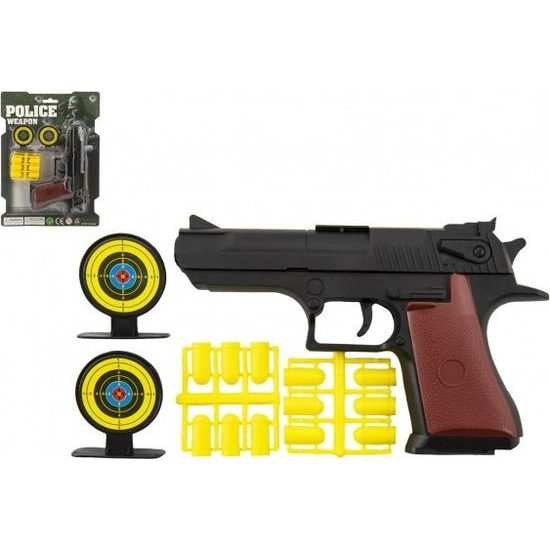 Pistole špuntovka + náboje 12ks + terč 2ks