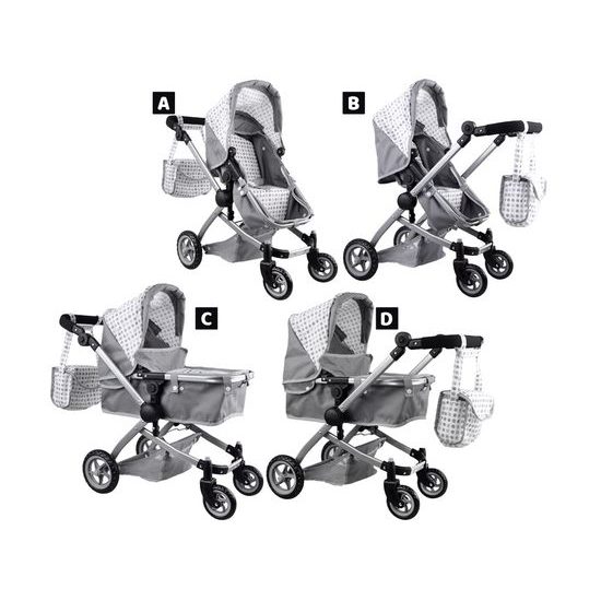 Kočárek pro panenky 4v1 kombinovaný Alice 4543 šedý