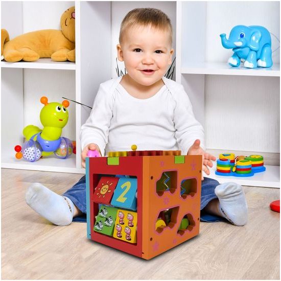 Dřevěná edukační kostka s autíčky 5v1