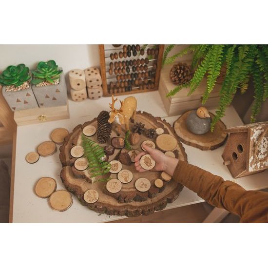 Pexeso listy a plody 3 - dřevěná paměťová sada v pytlíku (14 párů)