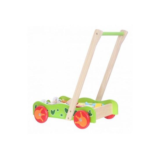Ecotoys dětské dřevěné chodítko se 40 kostkami zelené
