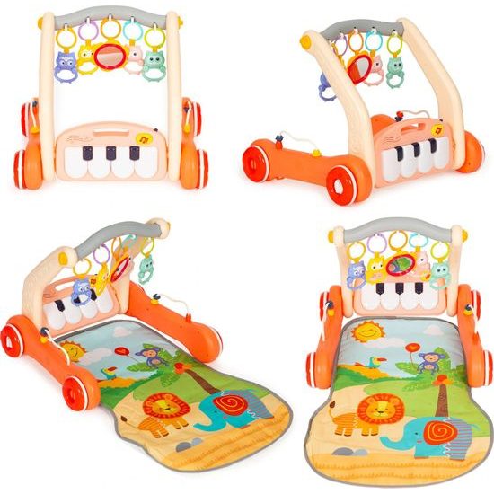 Haunger chodítko 2v1 s hrací dekou a piankem Rack Walker - oranžové