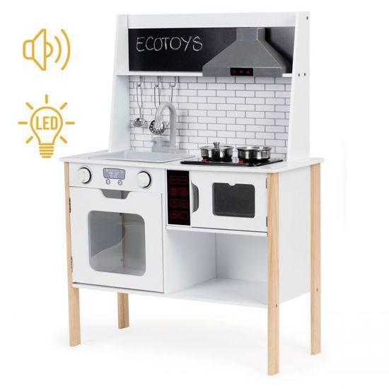 Ecotoys dětská dřevěná kuchyňka se zvuky a LED efekty House Kitchen