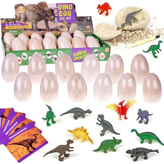 Archeologická sada 12 velkých vajíček + karty se světem dinosaurů