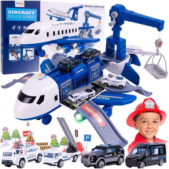 Interaktivní letadlo s autíčky, světly a zvuky DIY Airplane - modré