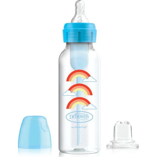 Dr.Brown´s láhev antikolik Options+ úzka 2v1 s hubičkou 250ml, modrá