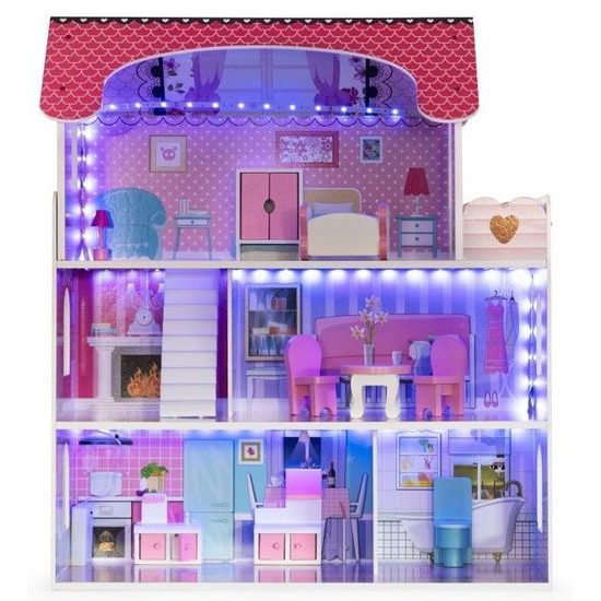 Ecotoys dřevěný domeček pro panenky s LED barevným osvětlením Tennessee