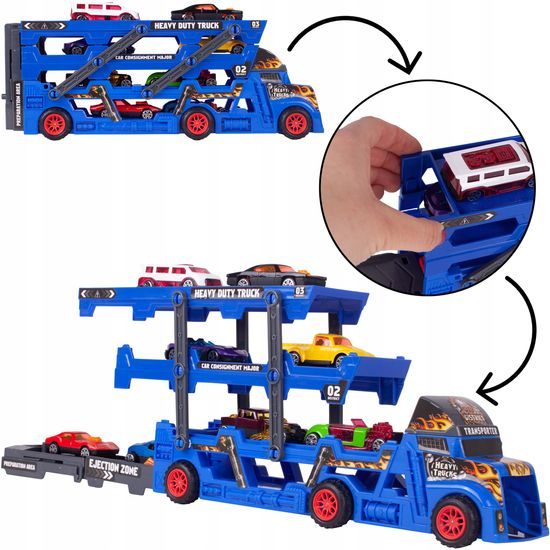 Odtahové auto s 8 autíčky a skluzavkou Heavy Truck modré