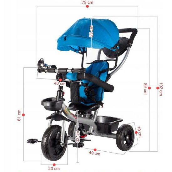 SMONTOVÁNO dětská tříkolka 3v1 s otočným sedadlem S360 modrá
