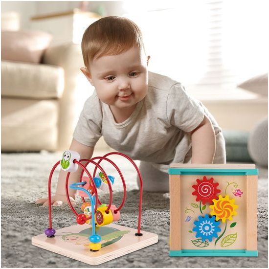 Dřevěná edukační kostka s labyrintem Treasure Cube 5v1