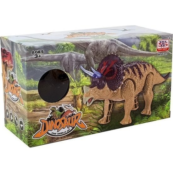 Dinosaurus Triceratops na baterie - hnědý
