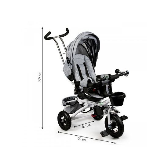 Ecotoys dětská tříkolka s otočným sedadlem a nafukovacími koly Rotage šedá