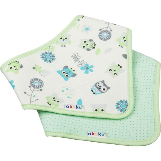 Dětský bryndáček-šátek Akuku 2 ks sova-srdíčka
