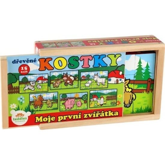 Dřevěné kostky - Moje první zvířátka 15ks