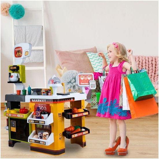 Dětský obchod Supermarket s lednicí a nákupním košíkem 65 součástí