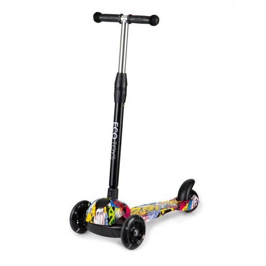 Ecotoys dětská koloběžka Graffiti černo-žlutá se svítícími koly